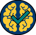 a blue and yellow brain with a green tick