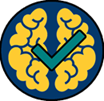 a blue and yellow brain with a green tick